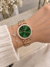 Michael l Kors Darci Square Diamond Rosegold Green Dial