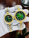 Roleex Couple Oyster Perpetual Day Date Green Twotone